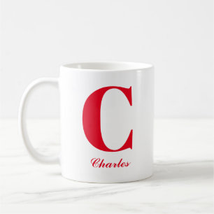Personalized Red Script Initial and Name Mug