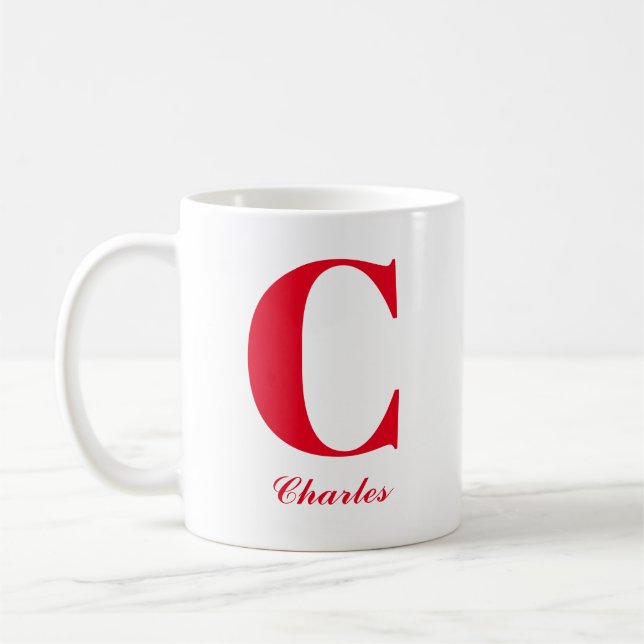 Personalized Red Script Initial and Name Mug (Left)