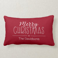 Personalized Red Script Typography Merry Christmas Lumbar Pillow