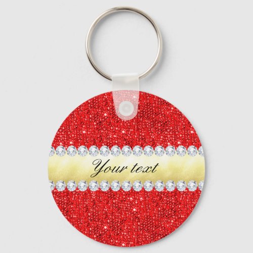 Personalized Red Sequins Gold Foil Diamonds Keychain