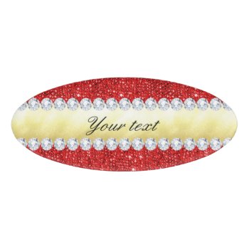 Personalized Red Sequins  Gold Foil  Diamonds Name Tag by glamgoodies at Zazzle