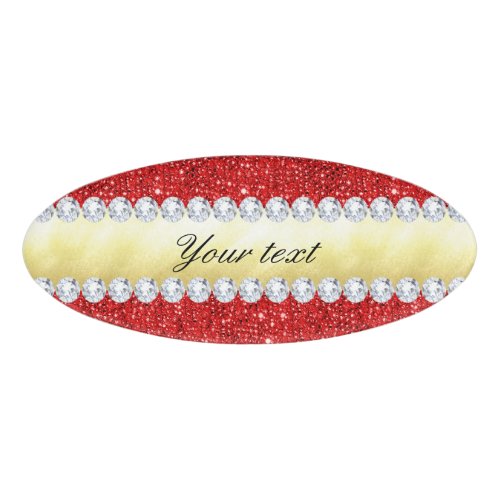 Personalized Red Sequins Gold Foil Diamonds Name Tag