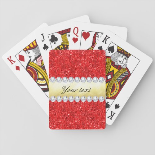 Personalized Red Sequins Gold Foil Diamonds Playing Cards