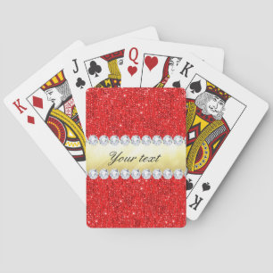 Personalized Red Sequins, Gold Foil, Diamonds Poker Cards