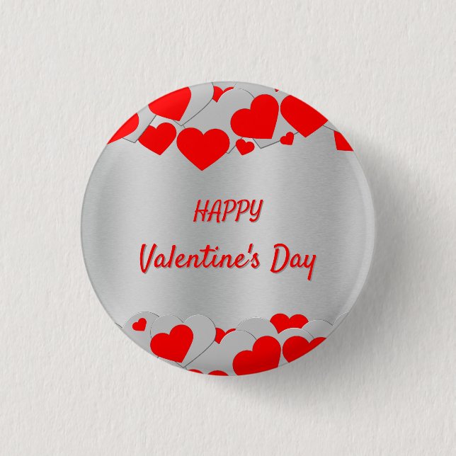  Personalized Red Silver Hearts Pattern on silver Button (Front)
