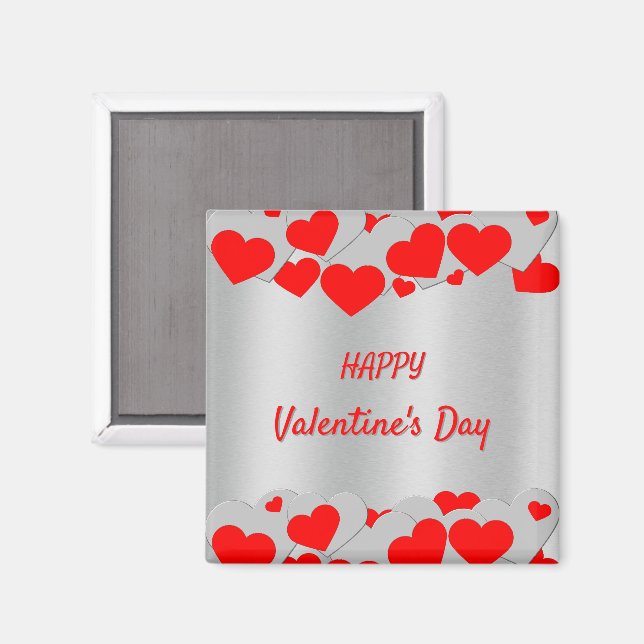  Personalized Red Silver Hearts Pattern on silver Magnet (Front/Back)