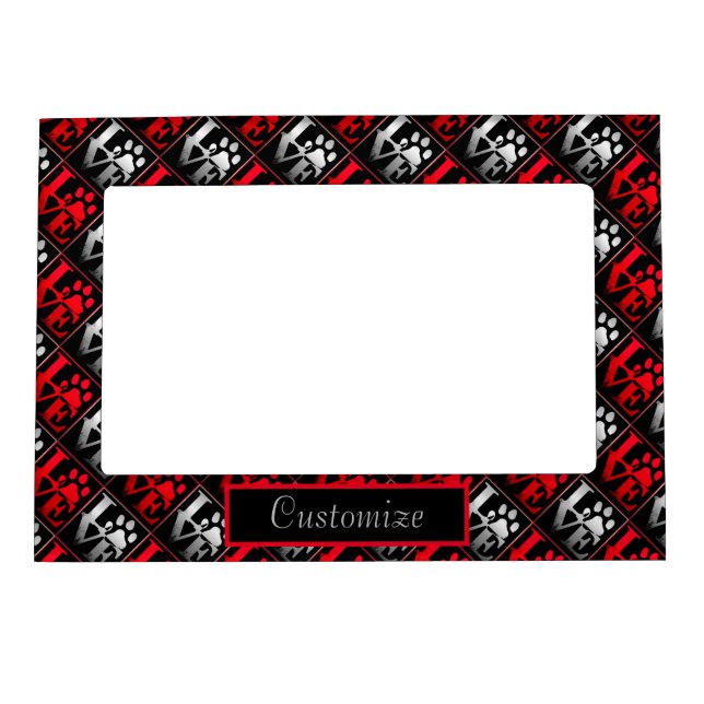Personalized Red & Silver Love Paws Pattern Magnetic Frame (Front)