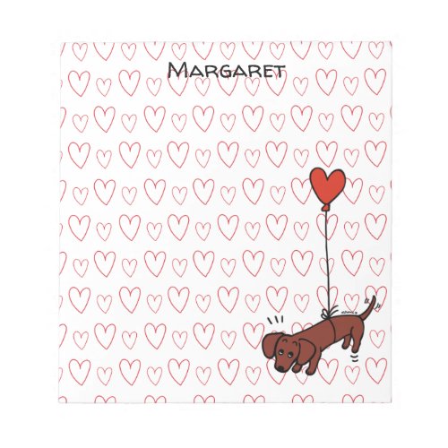 Personalized Red Smooth Dachshund Heart Balloon Notepad