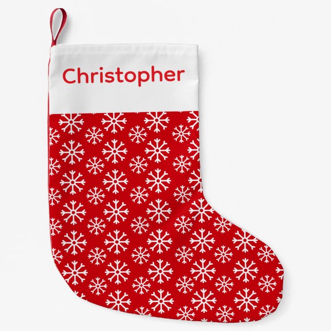 Personalized Red Snowflake Christmas Stocking (Front)