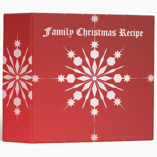 Personalized Red Snowflake Family Christmas Recipe 3 Ring Binder