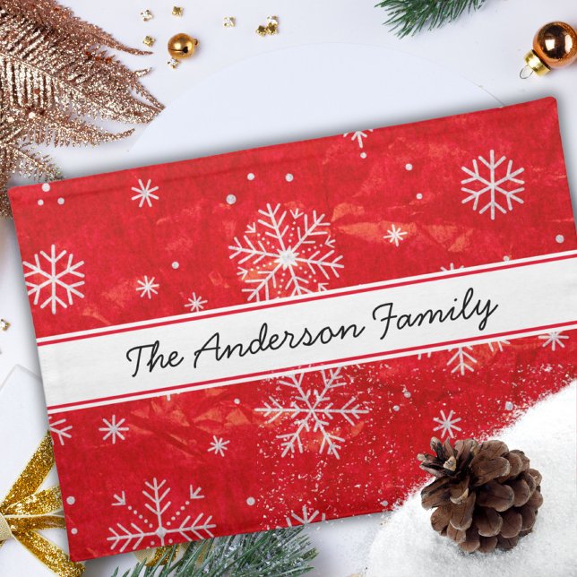 Personalized red snowflake family name cloth placemat (Creator Uploaded)