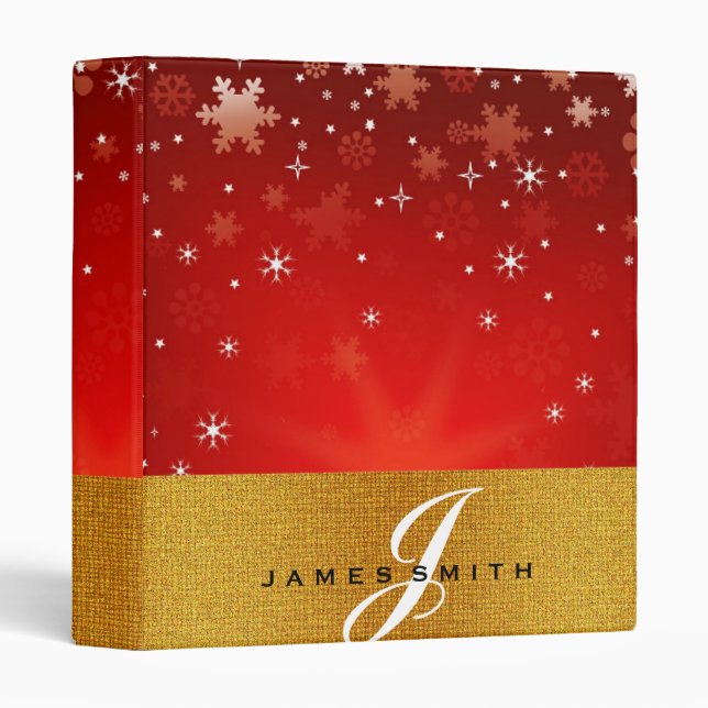 Personalized Red & Snowflake Faux Confetti Glitter Binder (Front/Spine)