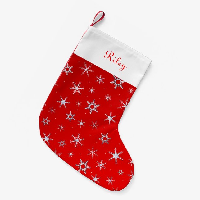 Personalized Red Snowflakes Small Christmas Stocking (Front (Hanging))