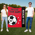 Personalized Red Soccer Player Name Fleece Blanket<br><div class="desc">Personalized soccer themed fleece blanket for soccer players when they're not scoring goals on the field, and for their parents to support their kids and stay warm at chilly games! Makes a unique team gift for travel tournaments. Design features a soccer ball customized with the player's uniform number, custom text...</div>