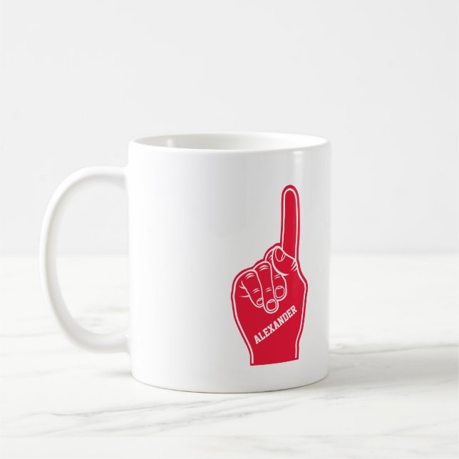 Personalized Red Sports Foam Finger Coffee Mug (Left)