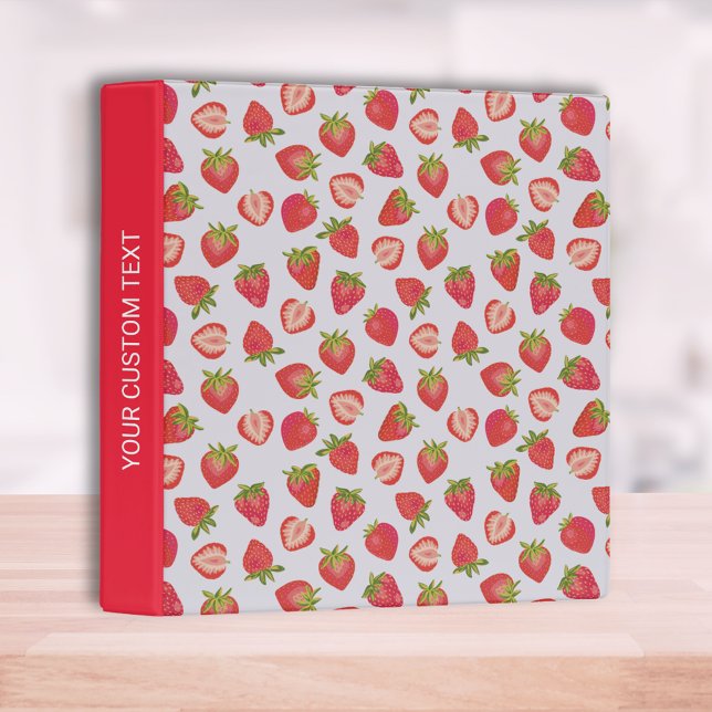 Personalized Red Strawberry 3 ring binder (Strawberry pattern binder with custom text to spine. Great for home office of kids stationery.)
