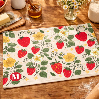Personalized Red Strawberry Garden Fruit Tea Towel