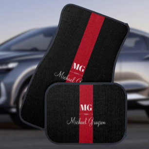 Personalized Red Stripe Monogram Name Car Floor Mat
