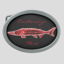 personalized red sturgeon black oval belt buckle