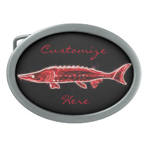 personalized red sturgeon black oval belt buckle
