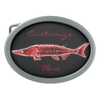 personalized red sturgeon black oval belt buckle