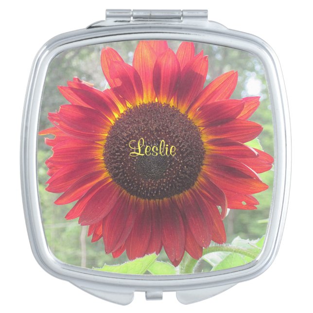 Personalized Red Sunflower Compact Mirror (Front)
