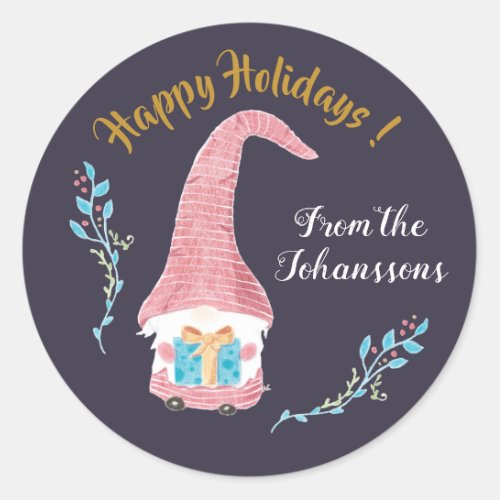 Personalized red Swedish gnome Holiday stickers