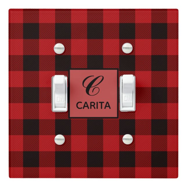 Personalized Red Tartan Light Switch Cover (In Situ)