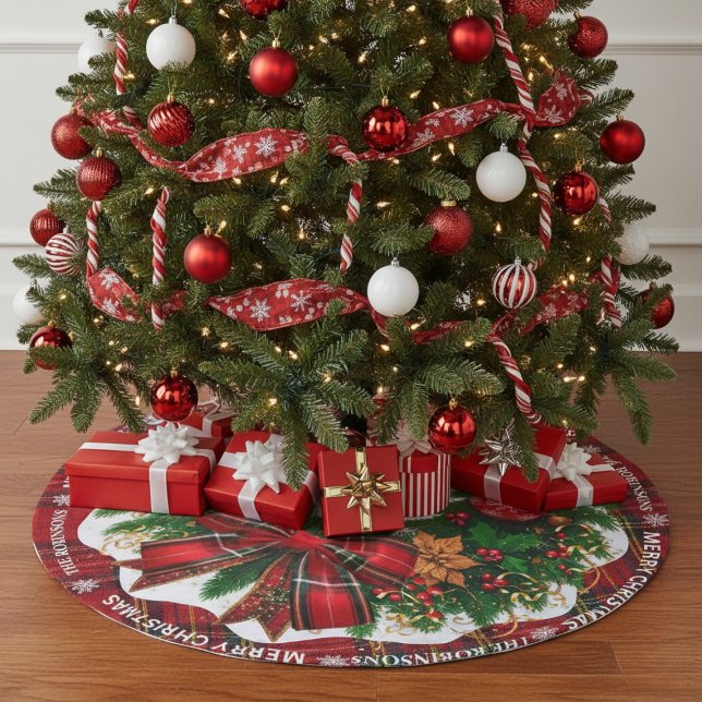 Personalized Red Tartan Plaid Christmas Tree Skirt (Creator Uploaded)