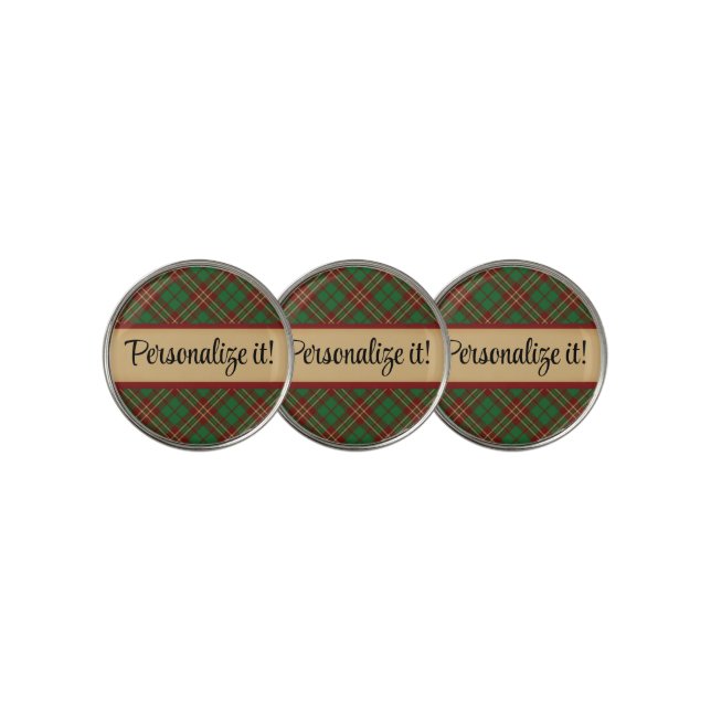 Personalized Red Tartan Plaid Golf Ball Marker (3 Up)