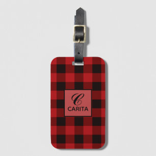 Personalized Red Tartan Plaid Luggage Tag