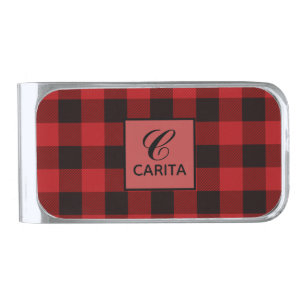 Personalized Red Tartan Plaid Money Clip