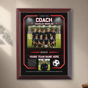 Personalized Red Thank You Coach Soccer Award Plaque