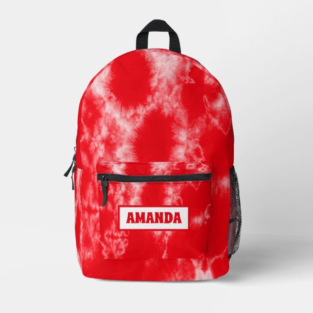 Personalized Red Tie Dye  Printed Backpack (Front)