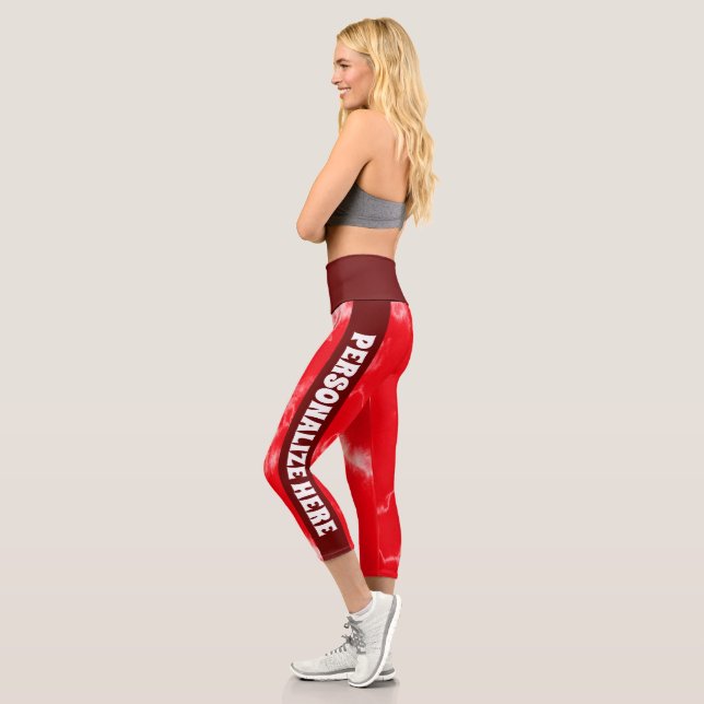 Personalized Red Tie Dye Stripes Capri Leggings (Left)
