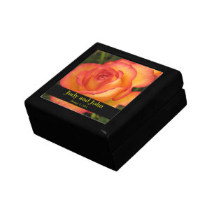Personalized Red Tipped Yellow Rose Wedding Box