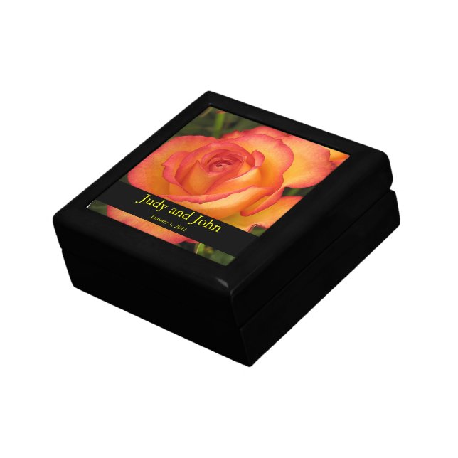 Personalized Red Tipped Yellow Rose Wedding Box (Side)