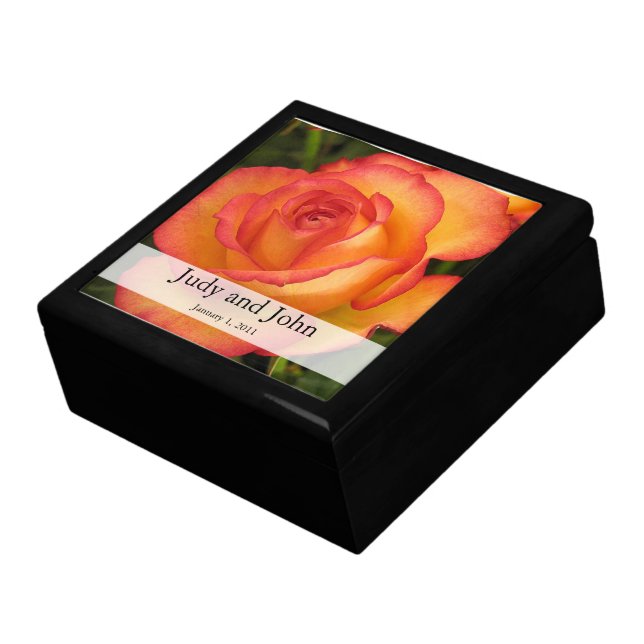 Personalized Red Tipped Yellow Rose Wedding Box (Side)