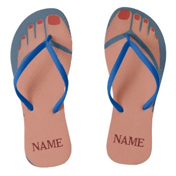 Personalized Red Toes Flip Flops by figstreetstudio at Zazzle