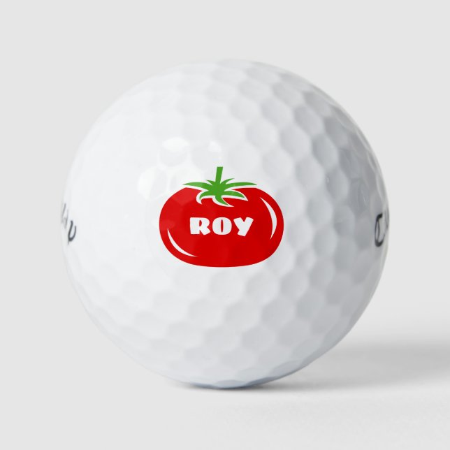 Personalized red tomato Callaway golf balls gift (Front)
