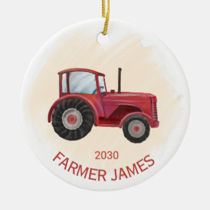 Personalized Red Tractor Christmas Ornament