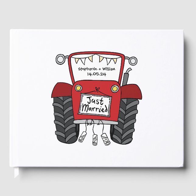 Personalized Red Tractor Country Farm Wedding Guest Book (Front)