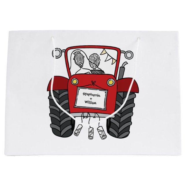 Personalized Red Tractor Country Wedding Gift Bag (Front)