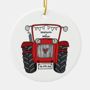 Personalized Red Tractor Country Wedding Gift Ceramic Ornament