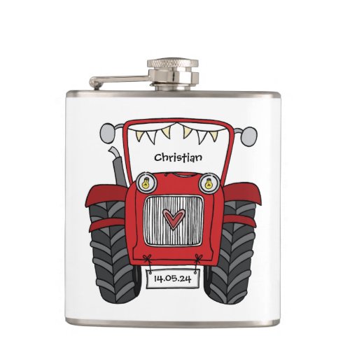 Personalized Red Tractor Country Wedding Gift Flask