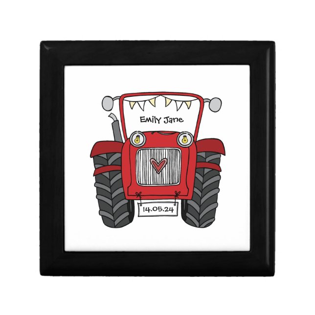Personalized Red Tractor Farm Wedding Bridesmaid Gift Box (Front)