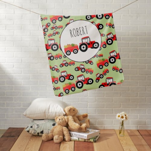 Personalized Red Tractor Truck Farm Produce Baby Blanket