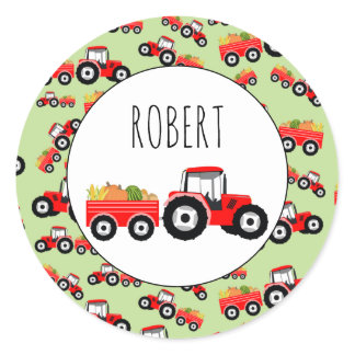 Personalized Red Tractor Truck Farm Produce Classic Round Sticker