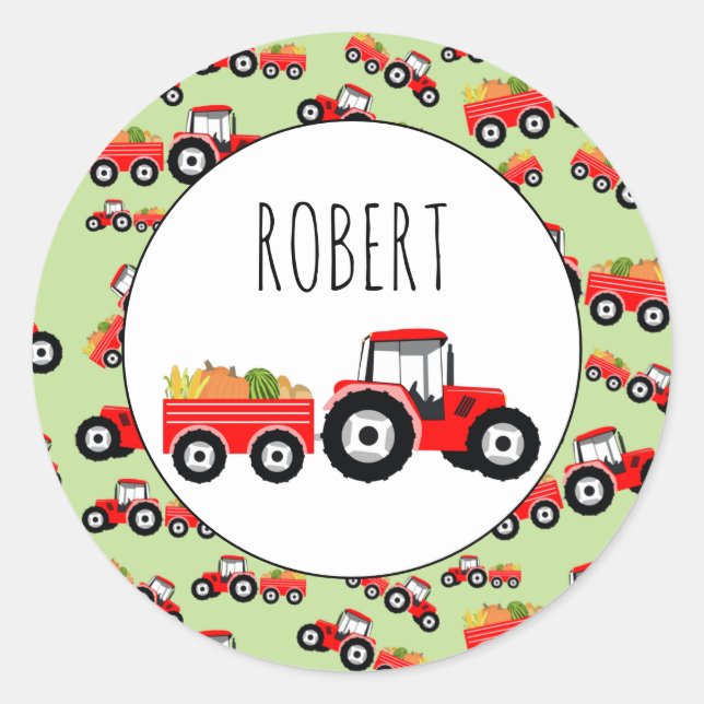 Personalized Red Tractor Truck Farm Produce Classic Round Sticker (Front)
