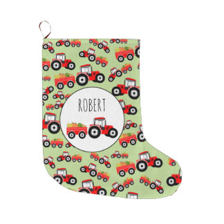 Personalized Red Tractor Truck Farm Produce Large Christmas Stocking